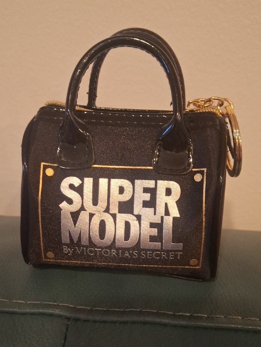 Victoria's Secret Black 'SUPER MODEL' Mini Bag Keychain Coin Purse RARE